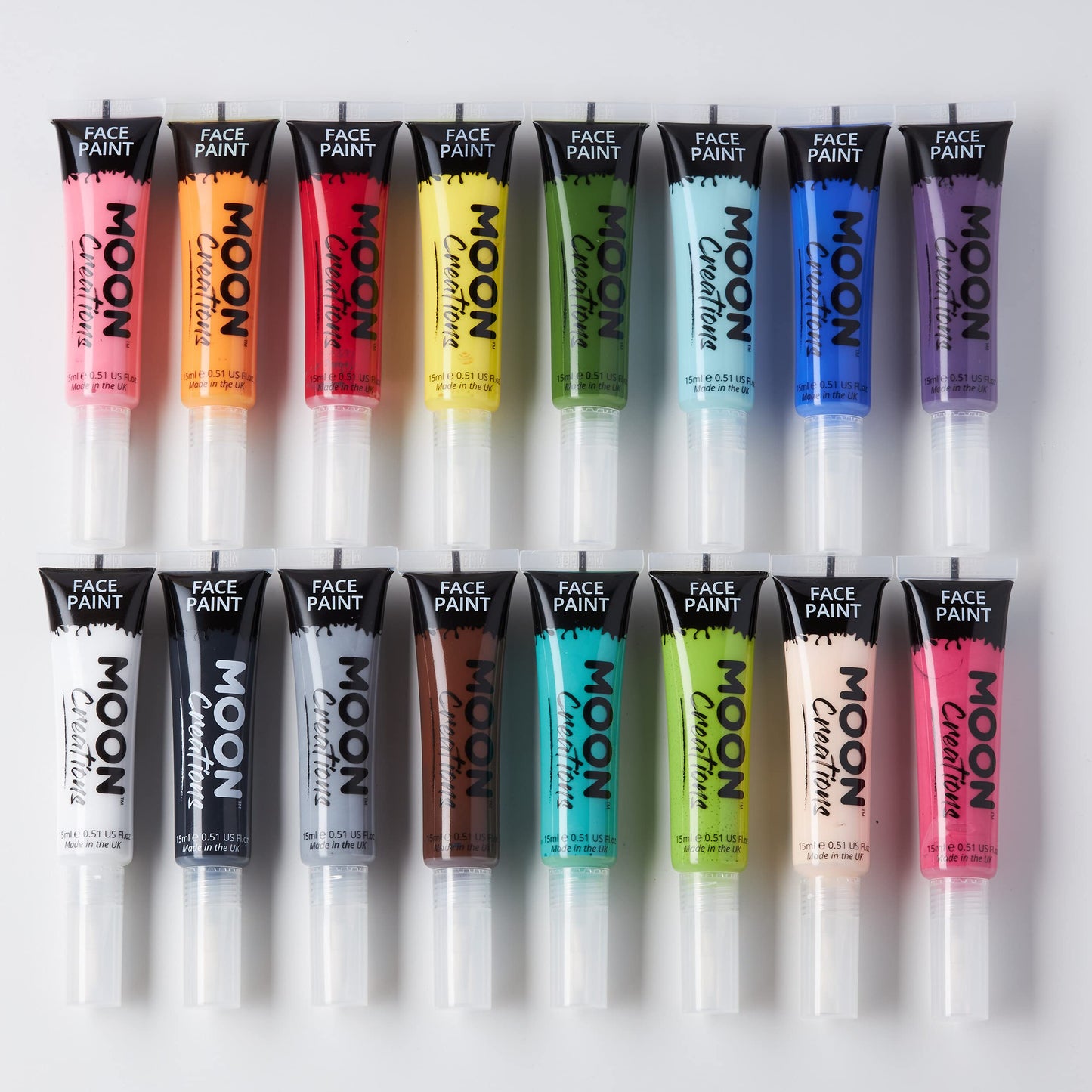 Moon Creations Face & Body Paint Tubes with Brush Applicator | Pale Skin | 15ml - Made in UK