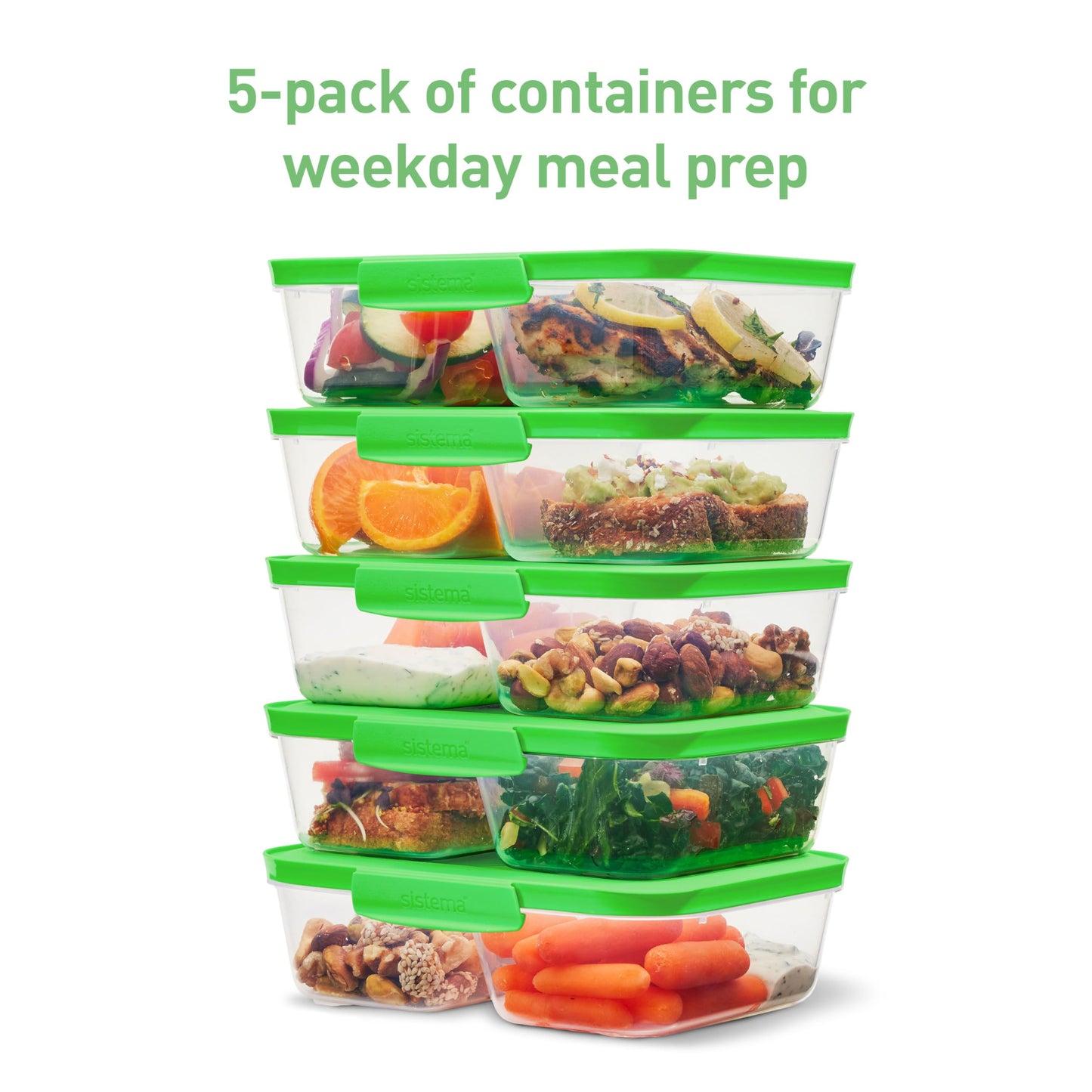 Sistema NEST IT 870 ml Meal Prep Containers (5 Count) - Made in New Zealand