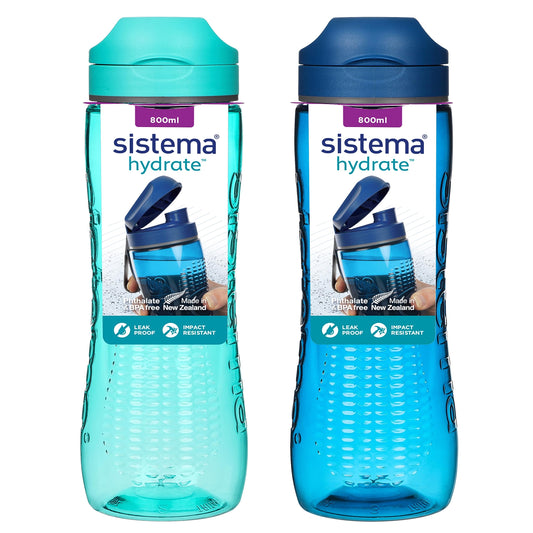 Sistema 800 ml Active Sports Kids Water Bottles Ocean Blue & Minty Teal (2 Count) - Made in New Zealand