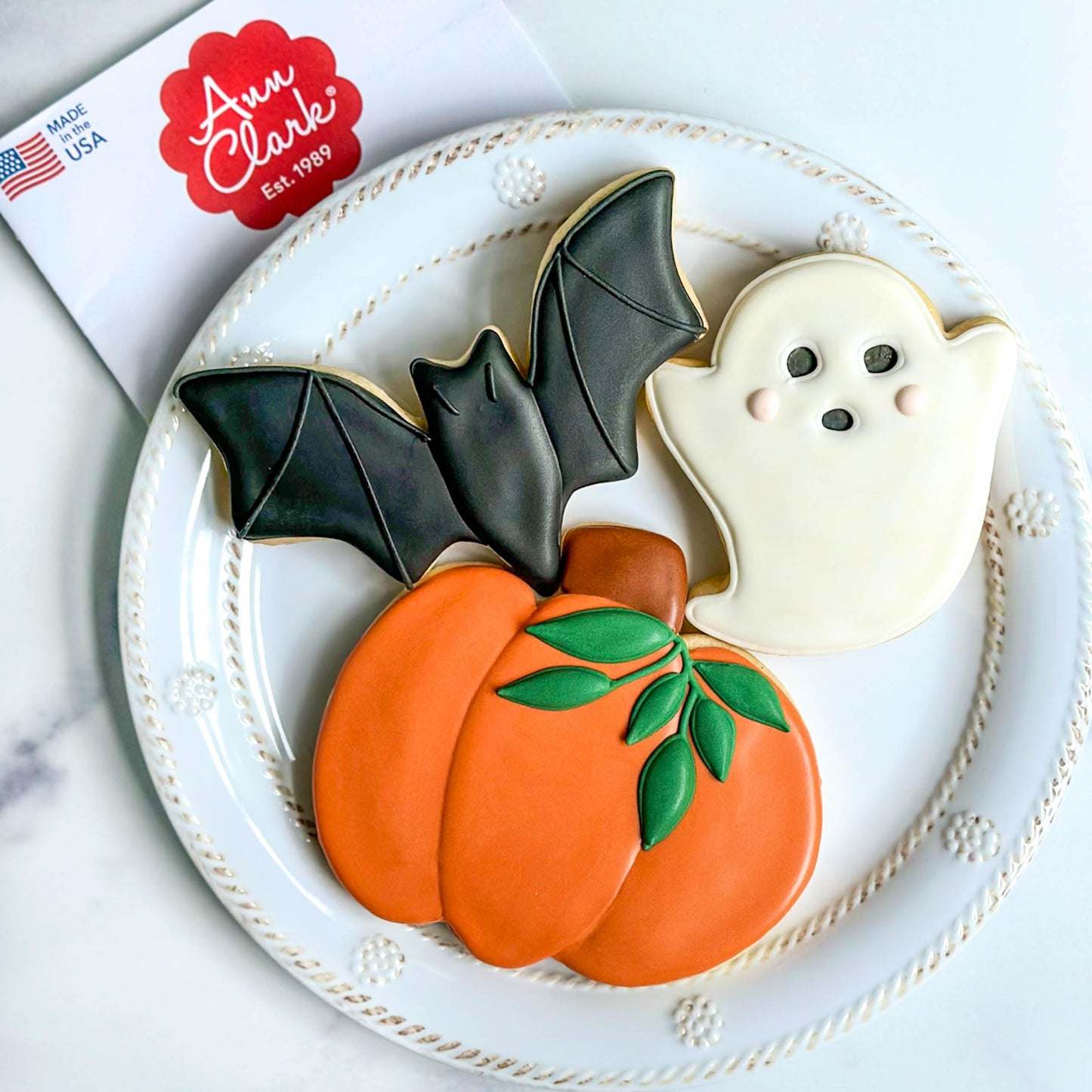 Ann Clark Halloween Cookie Cutters Pumpkin, Ghost, Bat 3-Pc. Set - Made in USA