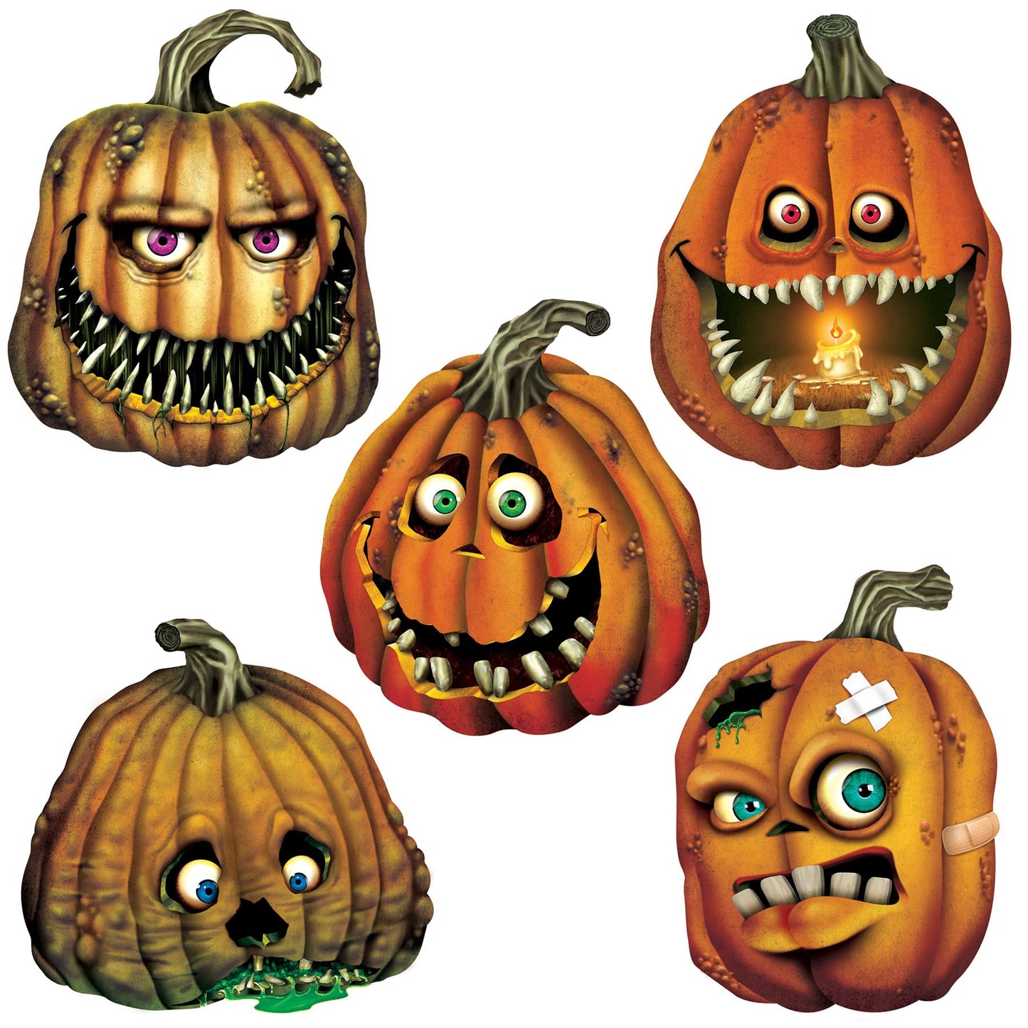 Beistle 5 Piece Paper Creepy Jack-O-Lantern Cut Outs Halloween Party Decorations 10" - 12.75" - Made in USA