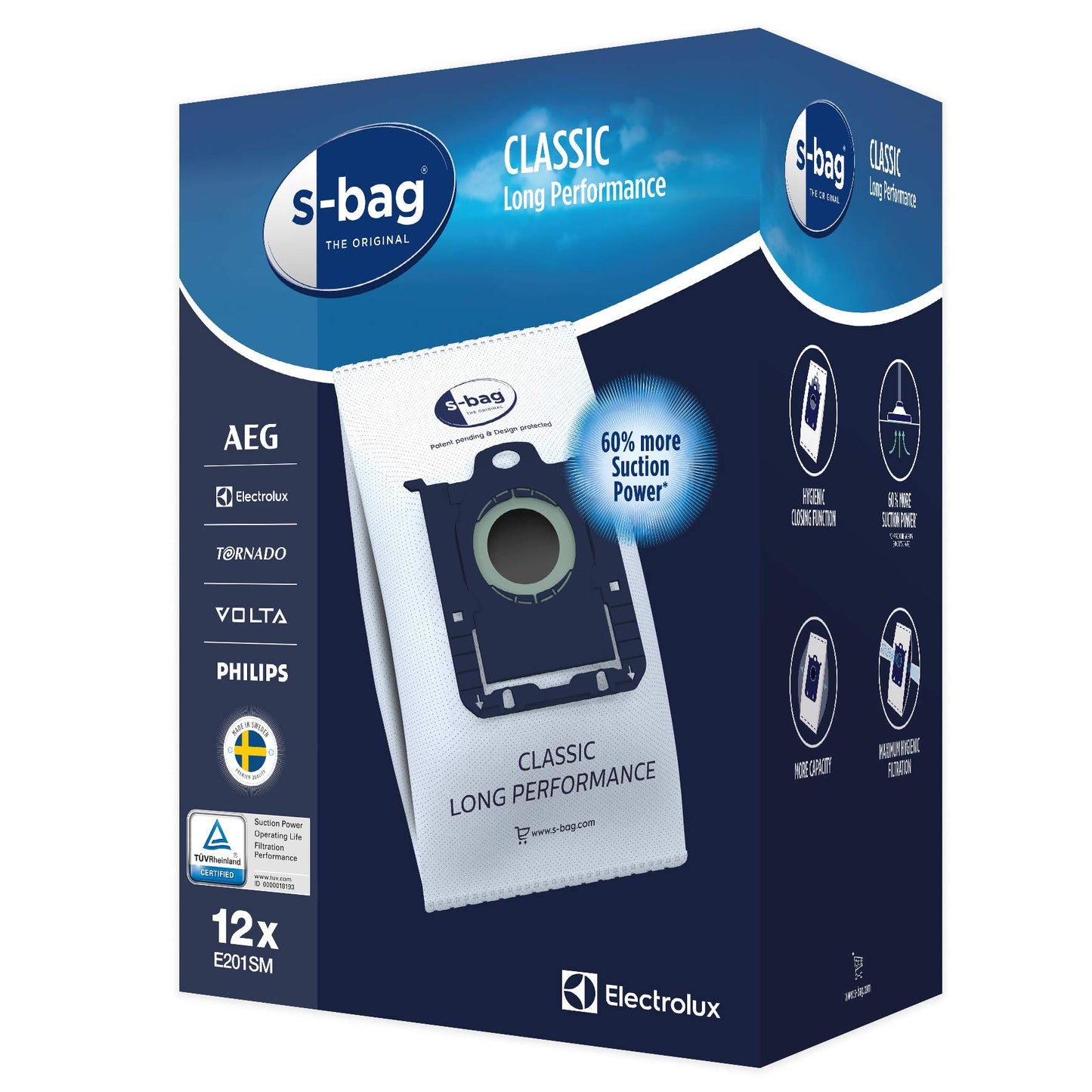 Electrolux E201SM S-Bag Vacuum Cleaner Dust Bags (Mega Pack of 12) - Made in Sweden