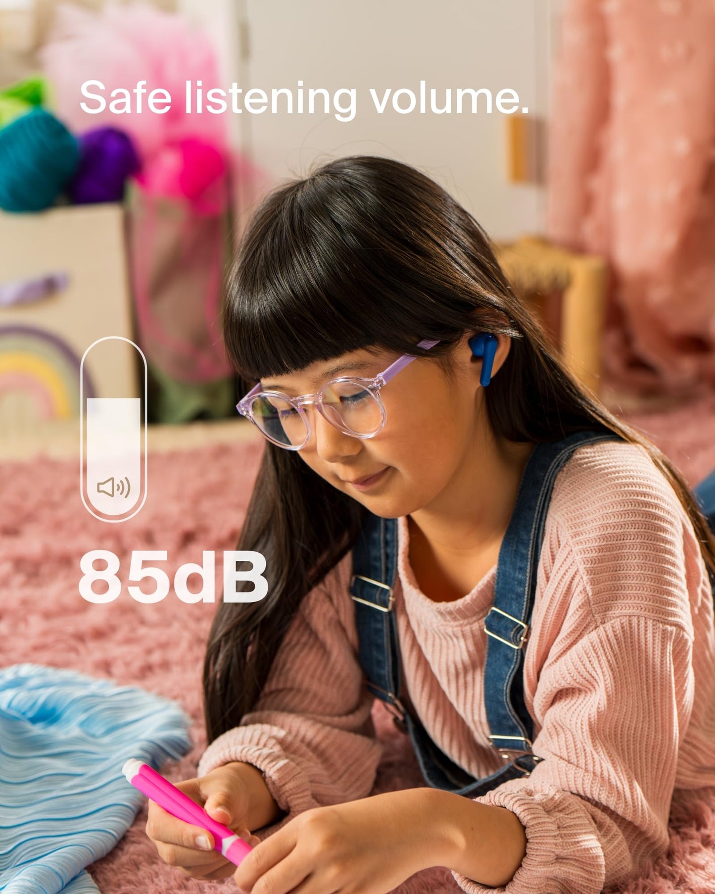 Belkin SOUNDFORM Nano Wireless Earbuds for Kids, 85dB Limit, 24H Play Time (Blue) - Made in Vietnam