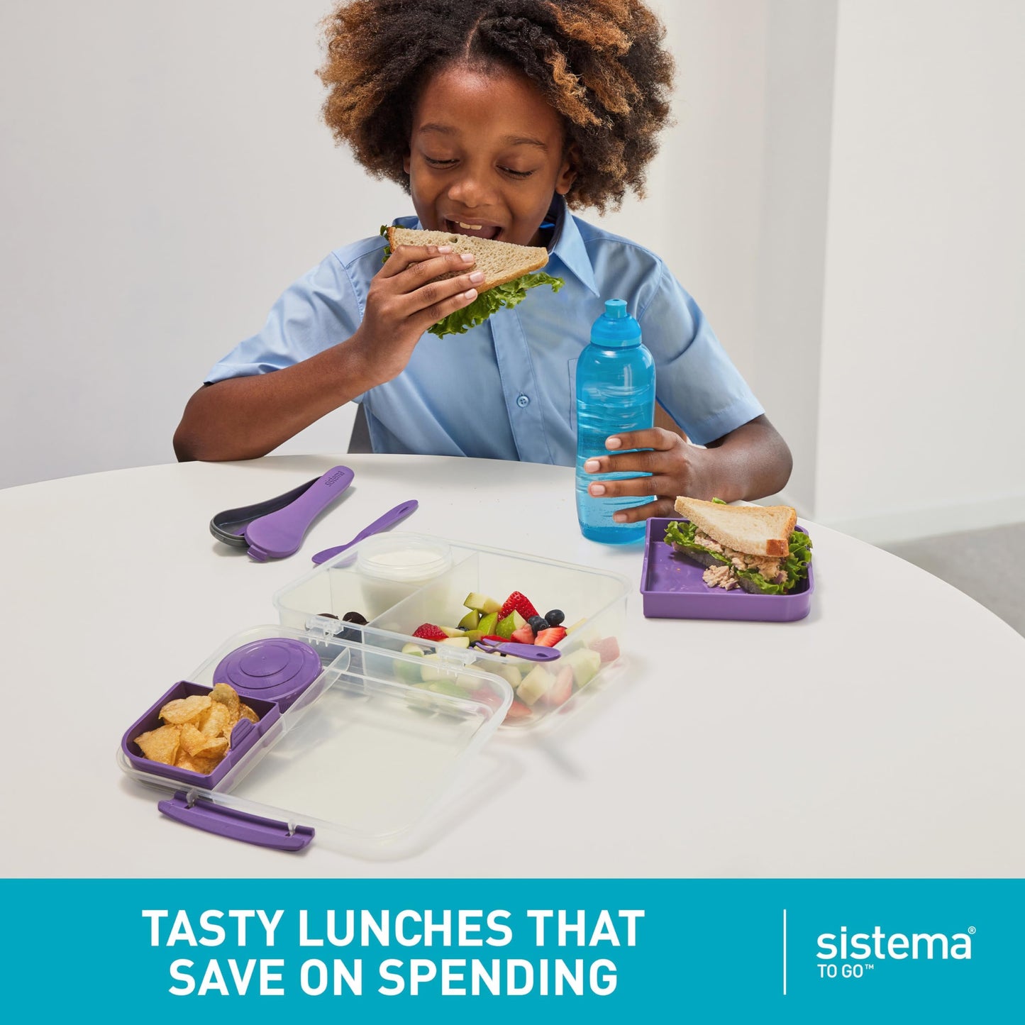 Sistema TO GO Bento Lunch | 1.65 L | School Lunch Box With Compartments & Snack Pot | BPA-Free | 1 Count | Minty Teal