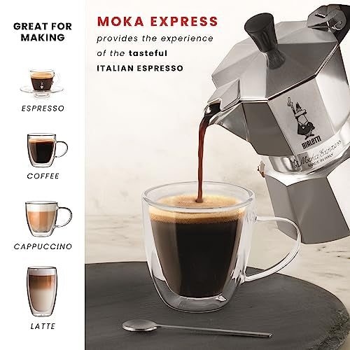 Bialetti Moka Express Caffettiera in Alluminio, 6 Cups 270 mL (Silver) - Made in Italy