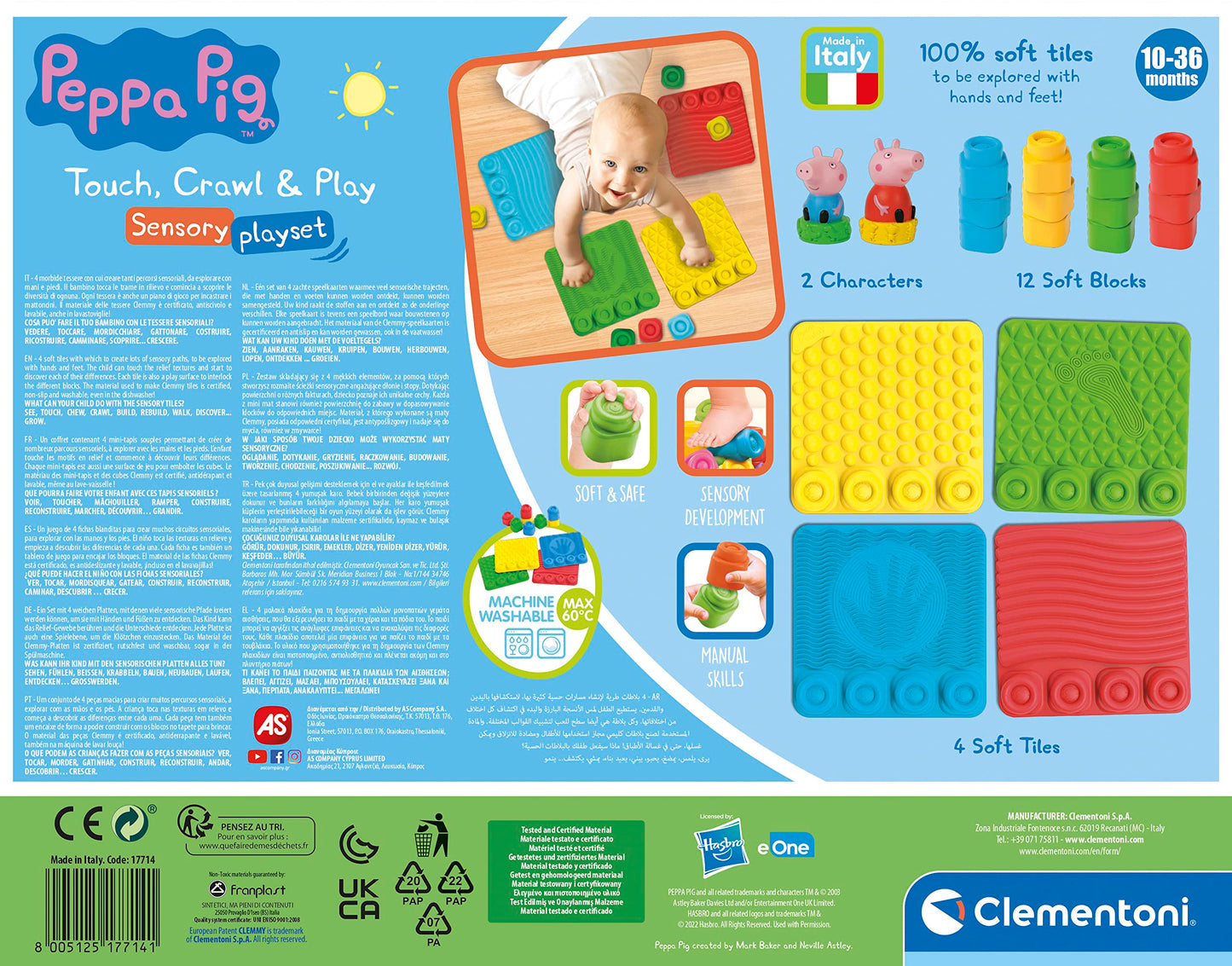 Clementoni Peppa Pig Soft Blocks Sensory Playset for 18+ Month - Made in Italy