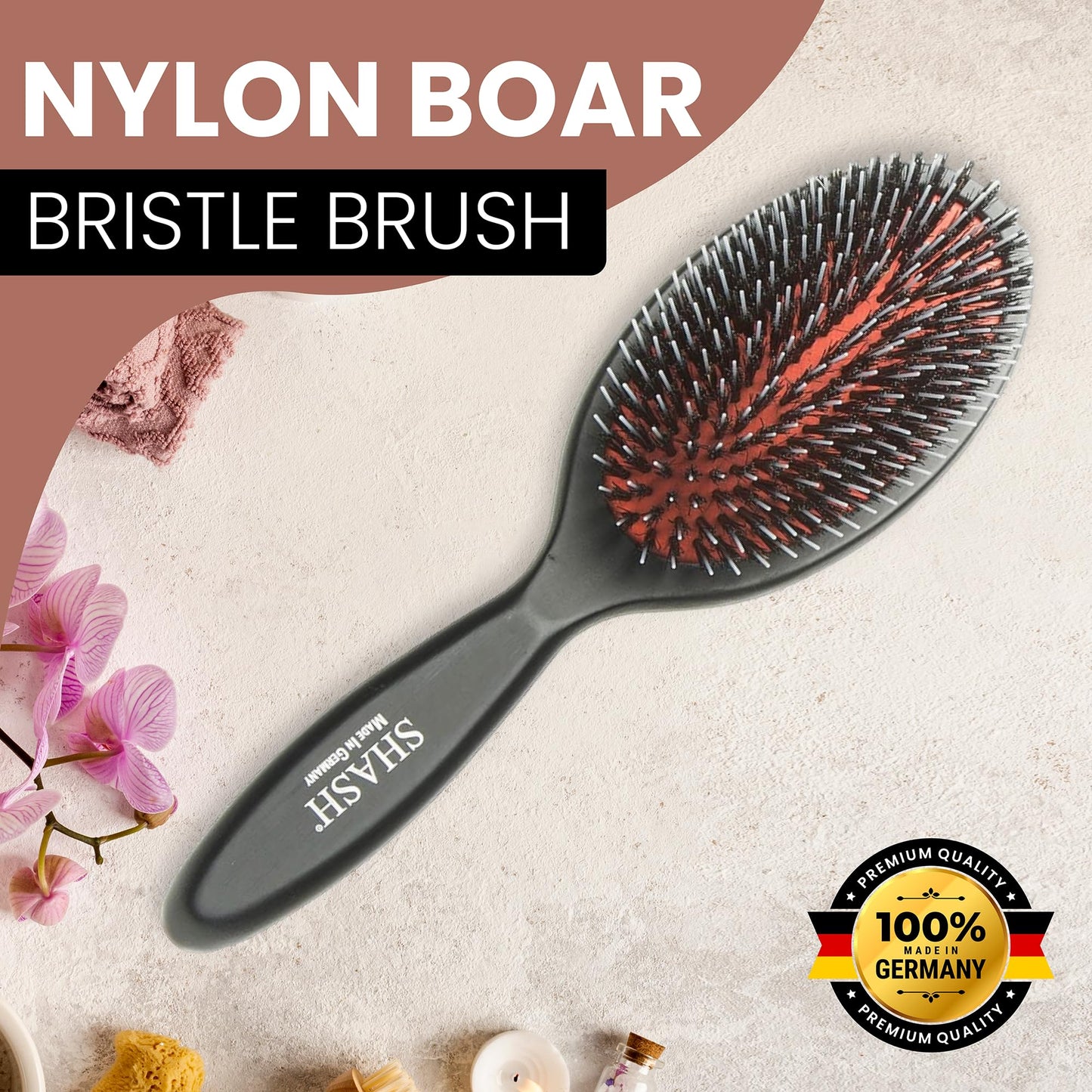 SHASH  Nylon Boar Bristle Brush For Normal To Thick Hair - Made In Germany