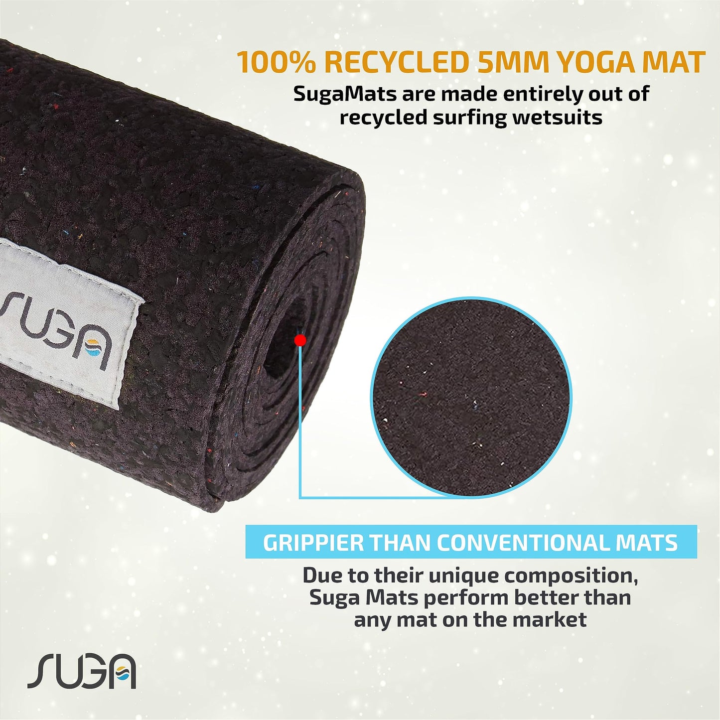 SUGA Premium 100% Recycled Yoga Mat (EXTRA LARGE) 5mm Thick, 75” x 26” - Made in USA