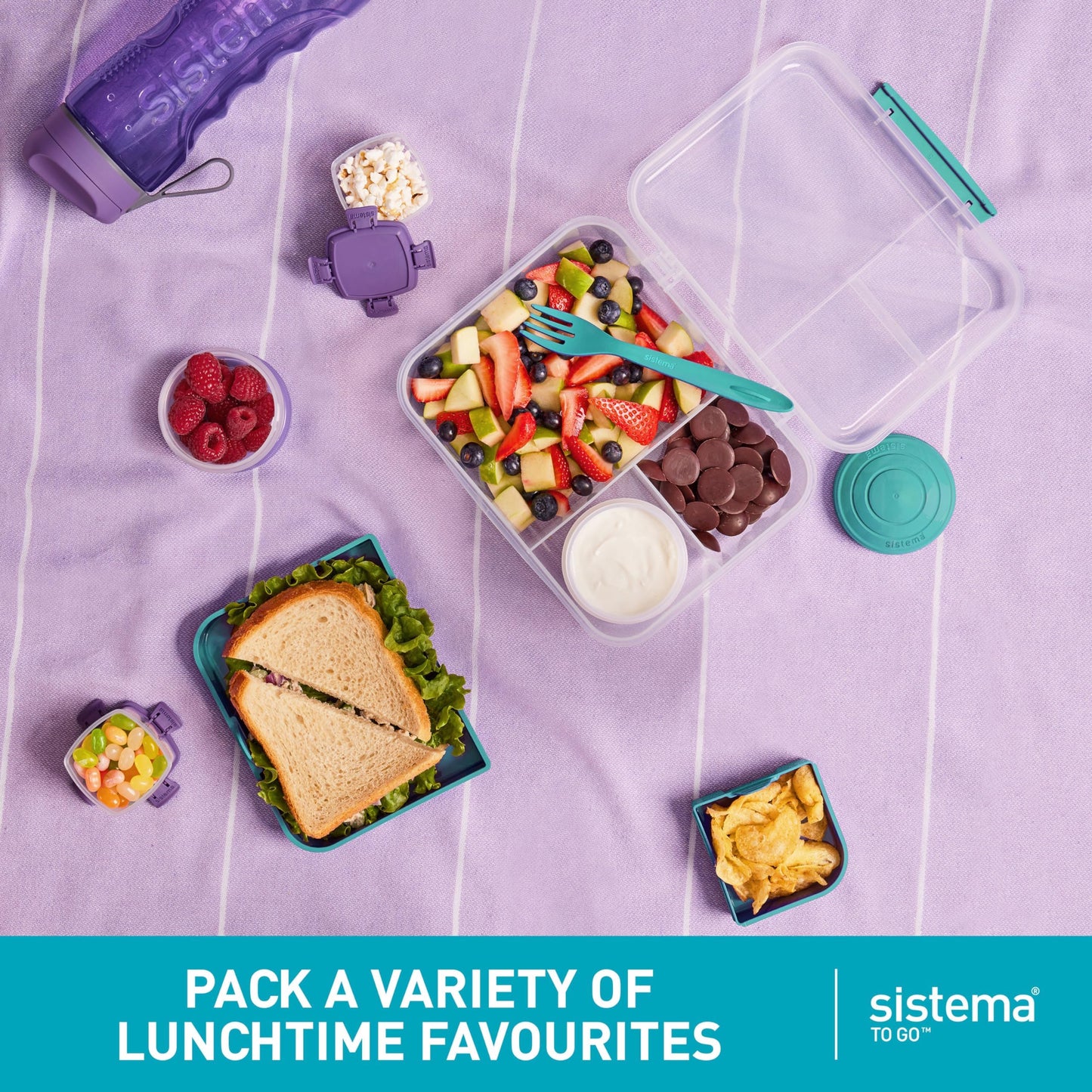 Sistema TO GO Bento Lunch | 1.65 L | School Lunch Box With Compartments & Snack Pot | BPA-Free | 1 Count | Minty Teal